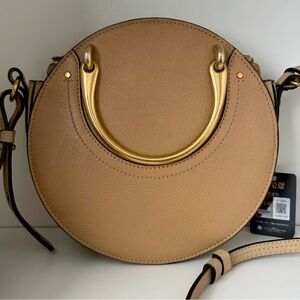 Chloe Pixie Tan Round Leather/Suede Crossbody Bag with Gold Handles
